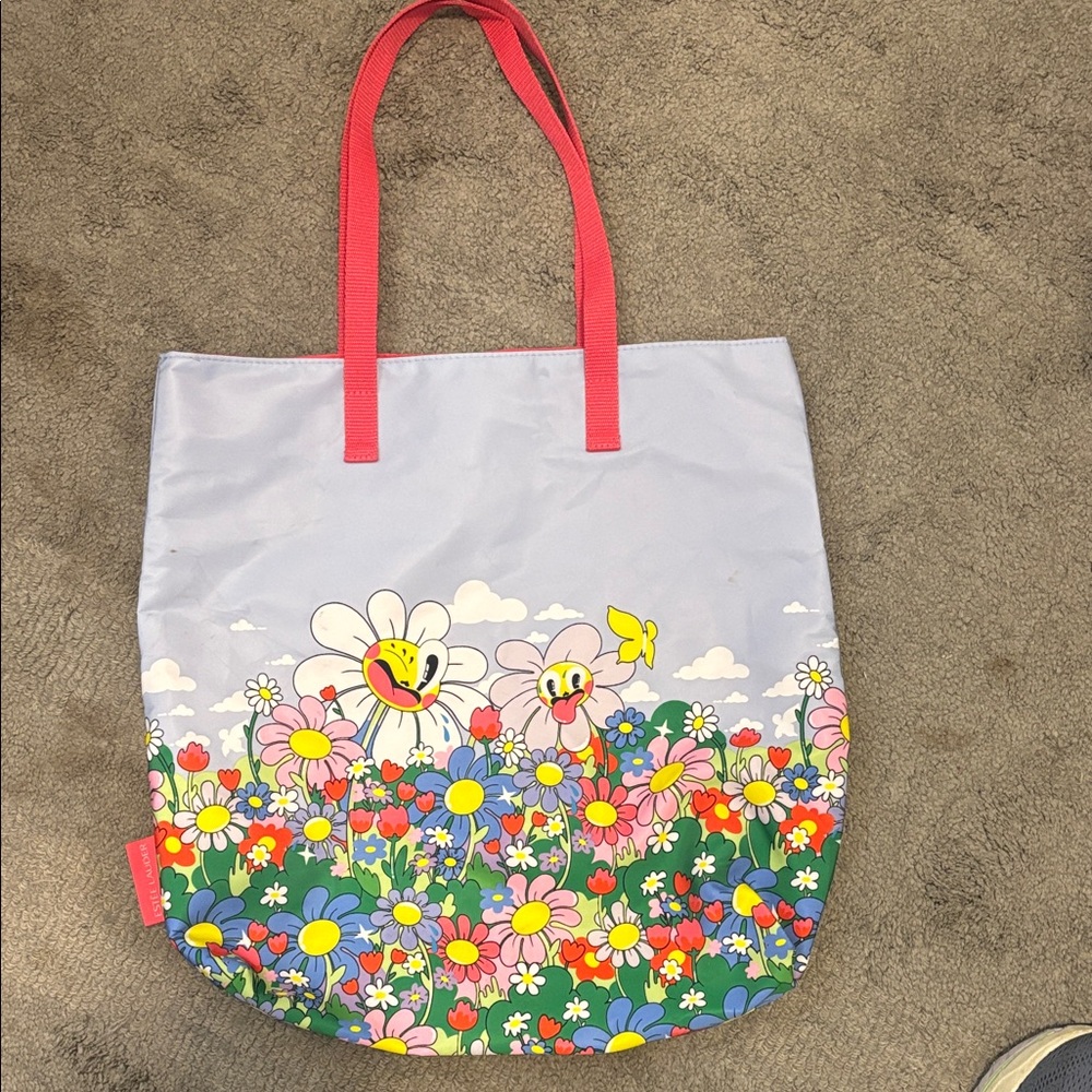 Floral Tote Bag with Pink Handles
